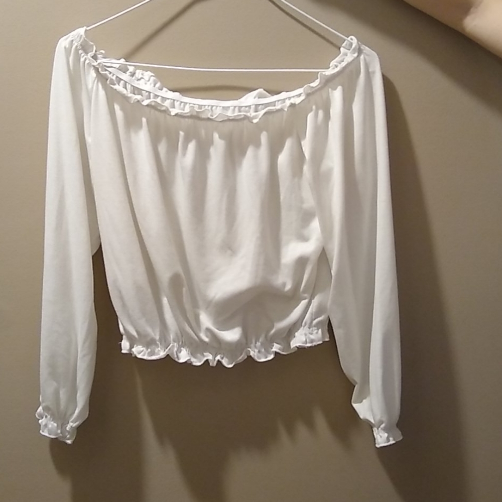 White cropped off the shoulder long sleeve